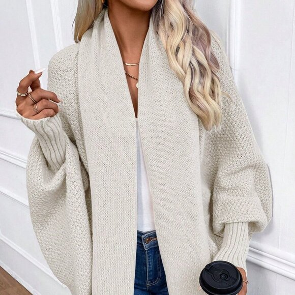 Grey Casual Women's Solid Color Bat Wing Cardigan - Picture 5 of 6